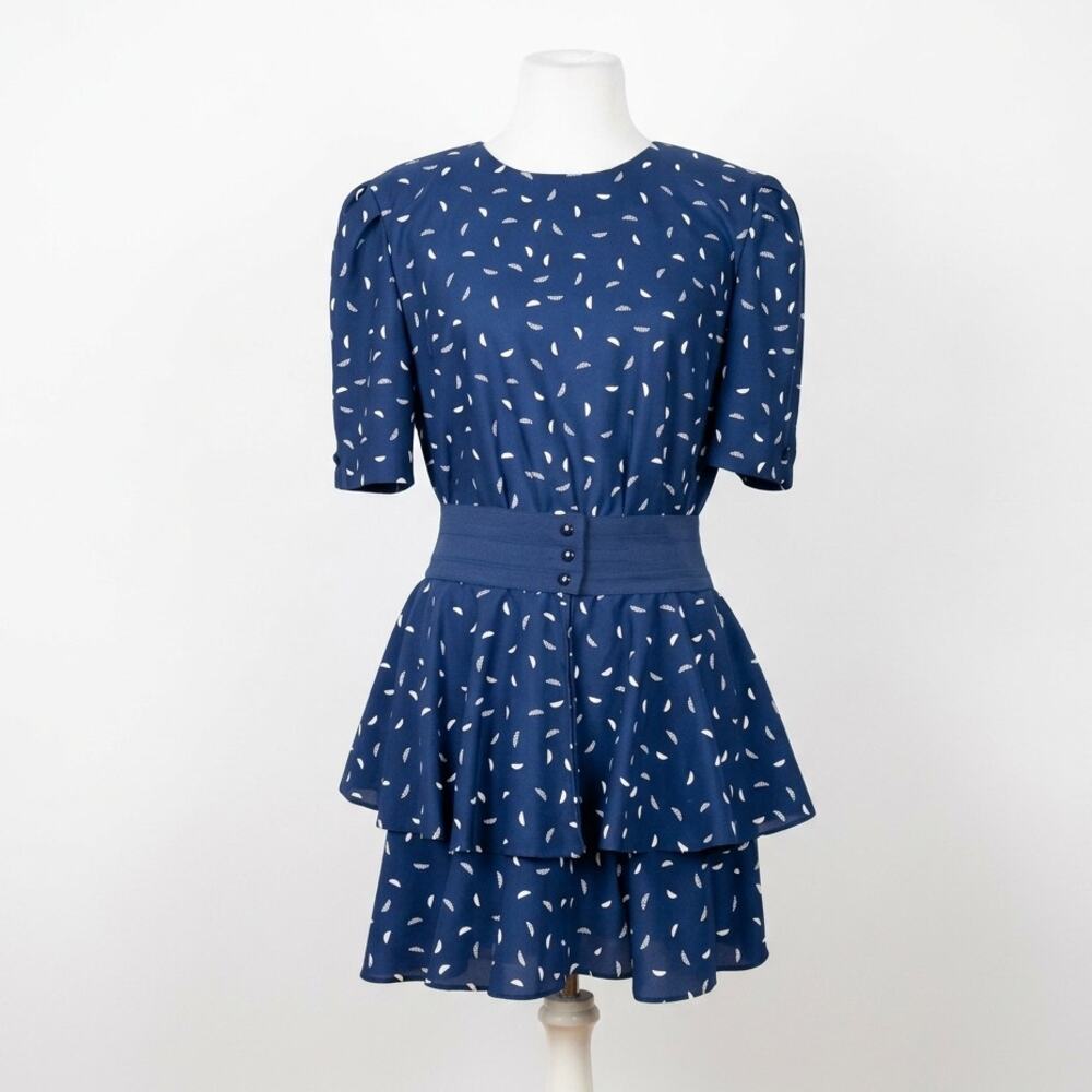 Vintage 1980s Jenny Navy Drop Waist Dress with Detachable Flounce | Women's 8